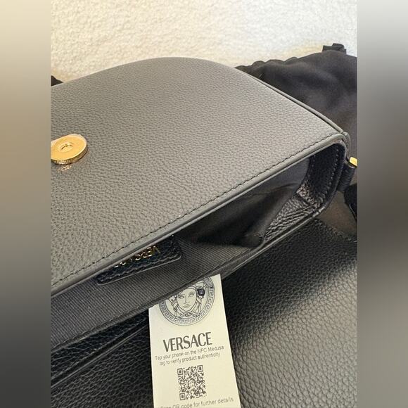 Versace Virtus Black Leather Shoulder Crossbody Bag NWT - Picture 8 of 12